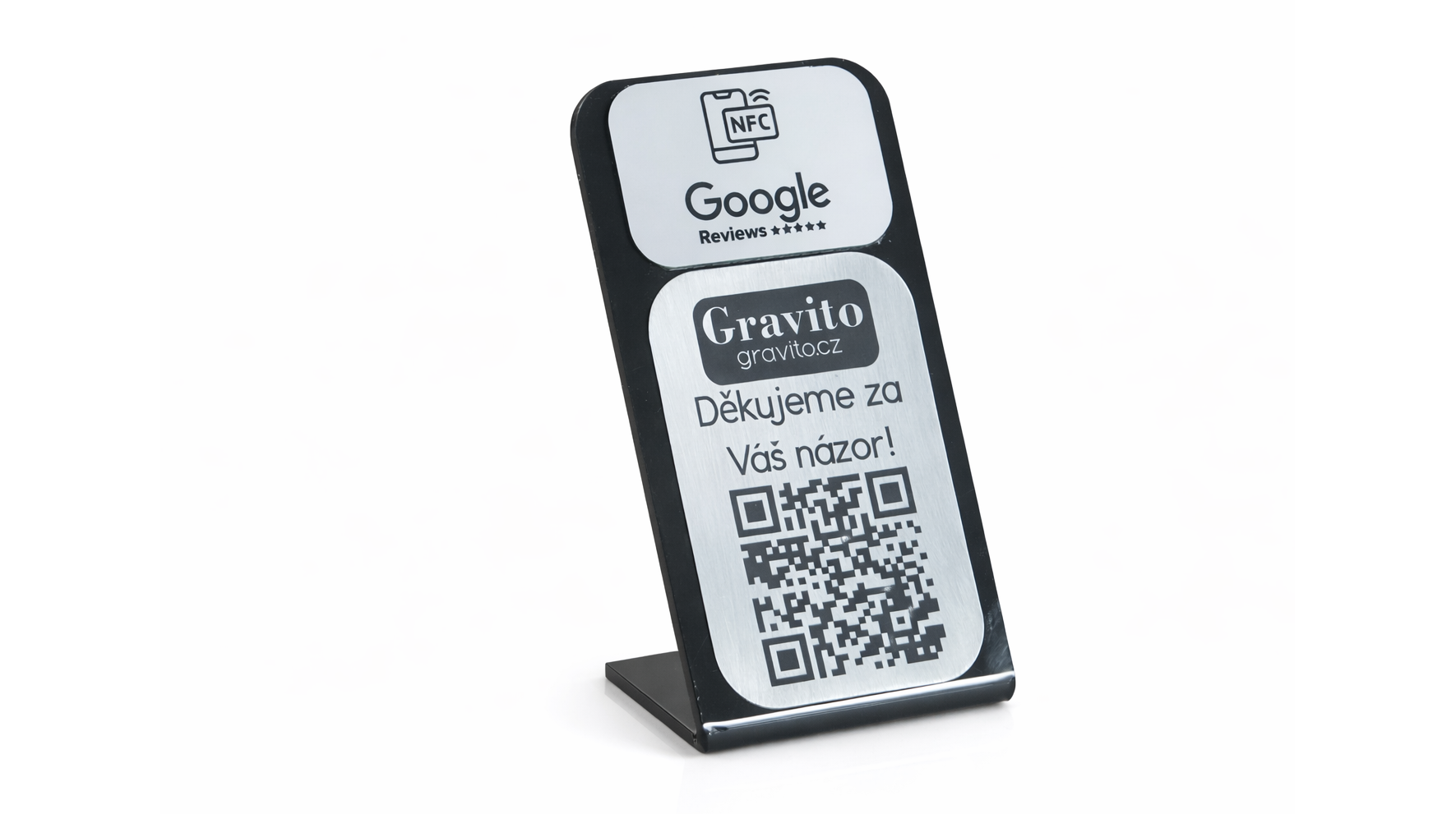 černý luxusní stojánek qr/nfc